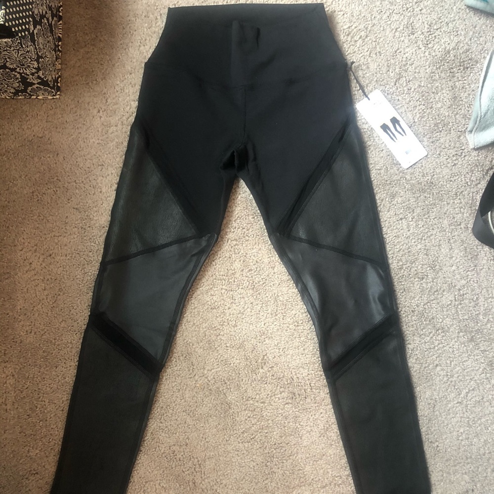 Alo Yoga Elevate Leggings, black leather and mesh